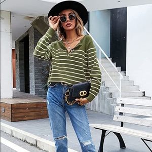 Women's Casual Long Sleeve Button Down Crew Neck Pullover Sweater